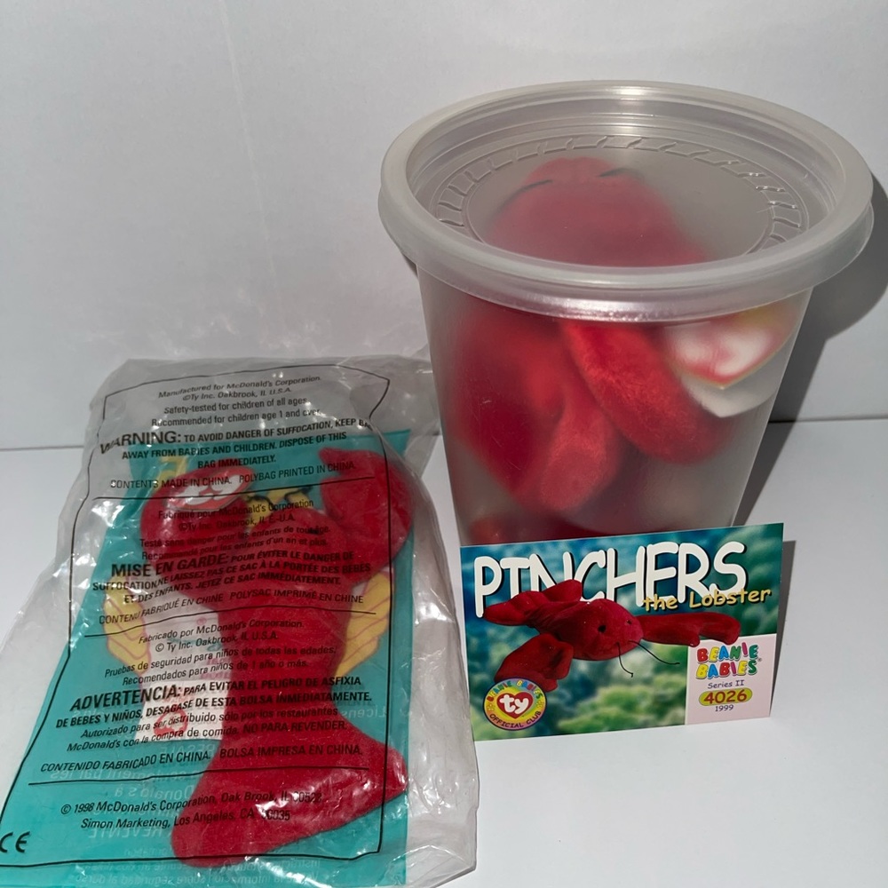 RETIRED ORIGINAL TY beanie Baby - Pinchers! W/McDonald’s Ty Teenie beanie!